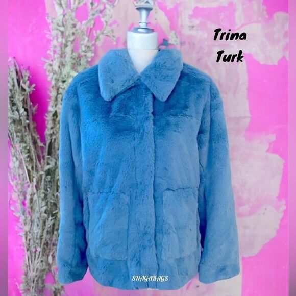 TRINA TURK NWT SOFT FAUX FUR COAT JACKET BLUE SMALL AND MEDIUM AVAILABLE - Picture 1 of 7